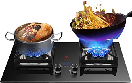 Cuisinière À Gaz De 75cm, 2 Brûleurs, 5,2 Kw, 9 Cavités, Flamme Élevée Temporisée, Allumage En Verre Trempé, Double Brûleur De Camping, Gpl/gaz Naturel (Size : NG)