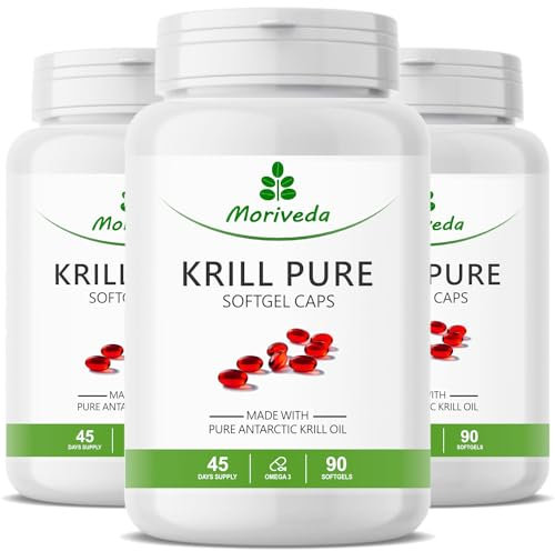 Krillöl Kapseln - 1000mg PURE Krill Öl für 135 Tage - mit Astaxanthin Omega 3-6 EPA DHA Cholin Phospholipide - Moriveda 3x 90 Kapseln