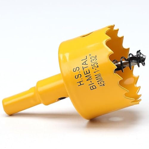 Sega tazza 45mm, bi-metallica sega a tazza per legno, frese a tazza per metallo con adattatore esagonale e punta di centraggio per ferro, alluminio, legno, cartongesso, giallo