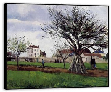 RYLJCZ Apfelbäume von Camile Pisarro–Reproduktion Gemälde–Gerahmt,Bild auf Leinwand Vintage –berühmtes Kunstwerk-Poster für Wohnzimmerdekoration, 40 x 50 cm (15,8 x 19,7), schwarzer Rahmen