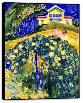 RXNHGJDS Schwarzer Rahmen Edward Munch Kunstdruck,Apfelbaum im Garten,Bilder auf Leinwand,Poster & Kunstdrucke Expressionismus,Bilder Deko Schlafzimmer50x65cm(19x26in)