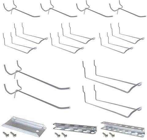 Simon Rack Surtido de Ganchos de Tablero Perforado, Porta Herramientas, 17 unidades, Galvanizados