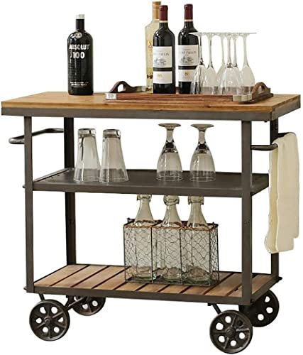 wanghaiyanBD Buffet de Cuisine Mobile, Chariot de Service de Bar, Chariot à vin pour la Cuisine à Domicile, Chariot d'hôtel, Chariot rétro à 3 Couches en Bois Massif, 60 cm * 40 cm * 80 cm