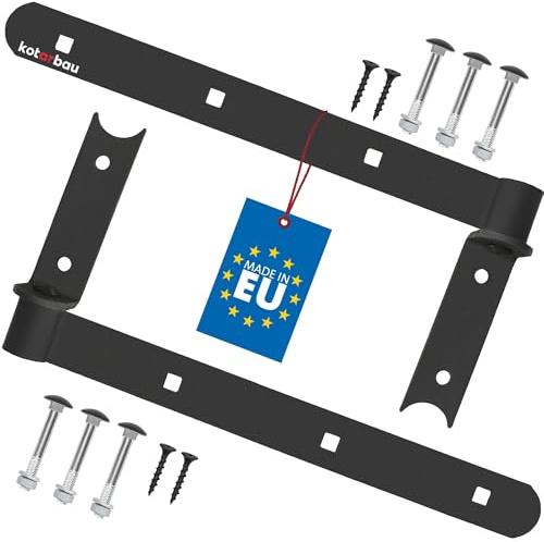 KOTARBAU® 2er Set Ladenband Kreuzgehänge 300 mm pulverbeschichteter Stahl Schwarz Türband Holztür Band Fensterladen Holz Tor Scharniere Schwerlast Torband Winkelband Türscharniere Ladenband mit Klobe