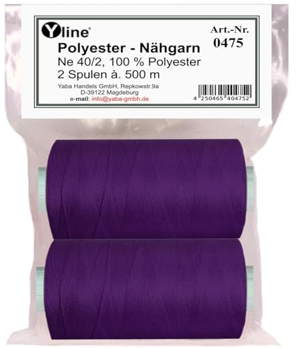 Yline - 1000 m (2 bobines) de fil à coudre pour machine à coudre - En polyester - Syngarn - 0475-35 (violet)