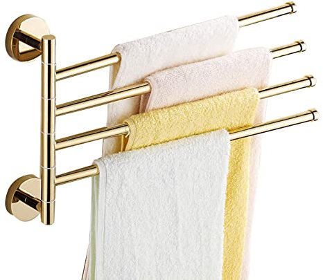 Generisch handtuchständer Ausschwenkbarer Handtuchhalter mit 4 Armen aus Messing und Gold für die Wandmontage im Badezimmer platzsparender Handtuchhalter mit gebürstetem Finish