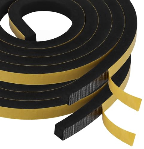 QWORK® 2 Rouler Bande d'étanchéité Mousse, Bande d'étanchéité Autocollant 12 mm x 10 mm x 2 m, Joint Mousse d'isolation Phonique Anti-collision, pour Fenêtres et Climatisation
