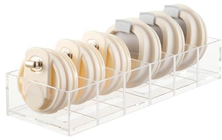 Gzsekken Tumbler Lid Organiser,Plastic Kitchen Organiser Storage Box For Stanley Cup Accessories,Mug Lid Holder,Tumbler Storage Bin With Handle&Drain Hole,Stacking Cup Lids Holder box For Yeti Tumbler