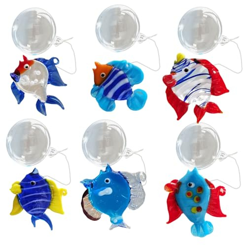 Ralondbey Bunte Glasfische, schwimmende Fisch-Dekorationen, Aquarium, Dekoration, Handarbeit, Blasen-Designs für Zuhause, 6 Stück
