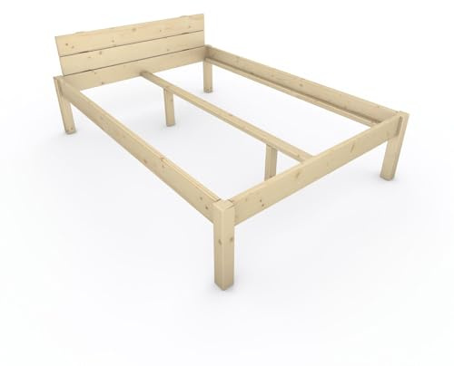 TUGA - Holztech Pfostenbett metallarm Fichte Massivholz Daybett 140 x 200cm 48cm Höhe FSC 300kg Holzbett unbehandelt