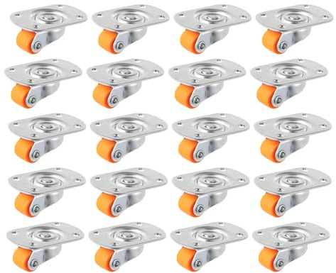 Lot de petites roues pivotantes – Roues en acier 20 x avec bandes et vis double face | Rouleaux pour appareils électroménagers, roues pivotantes à 360 degrés pour