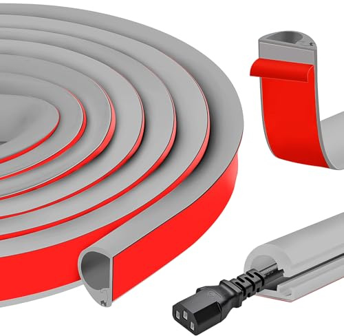 Kabelkanal Grau Selbstklebend Kabel Verstecken Wand Kabelbrücke Boden D14mm x 2M Klein Kabelabdeckung Halbrund Kabelschacht Fußboden PVC Flexibler Bodenkanal Flach für Kanalschutz (14mmx2M)
