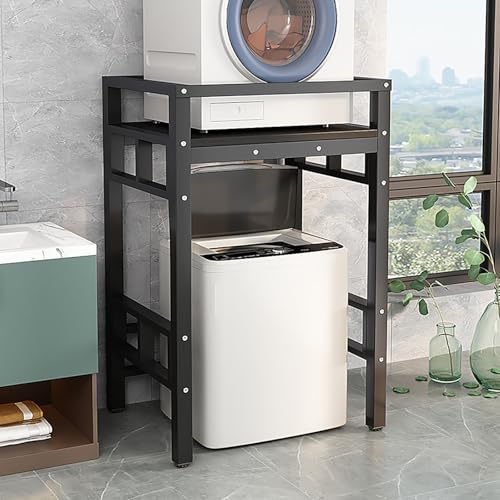 Armario Para Lavadora Y Secadora, Mueble Para Lavadora Altura Ajustable, Mueble Lavadora Y Secadora Vertical, Tubo De Acero Grueso Para Lavadora Para Baño, Cocina, Balcón, Lavandería, Carga 300KG(Blac