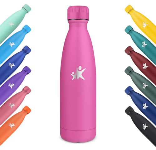 KollyKolla Borraccia Termica, 500ml, Bottiglia Acqua in Acciaio Inox, Mantiene Caldo 12h e Freddo 24h, Termos senza Perdite, Borraccia Bambini per Sportiva, Scuola, Palestra, Viaggi - Rosa Rossa