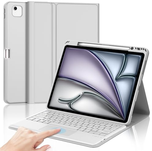 FOGARI Teclado para iPad Air 13 Pulgadas M2/M3/M4 con Touchpad | Funda con Español Ñ Teclado Bluetooth con Trackpad para iPad Air 13 M2/M3/M4 2024/2025/2026, Gris Claro