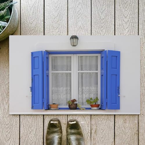 OHJEAJDS Tappeto Bagno - Tappeto multiuso antiscivolo per ingresso,cucina,camera,bagno,Soffice Tappeto Doccia,Persiane in legno in tipico stile greco con fiori Immagine Medit,50x80 cm