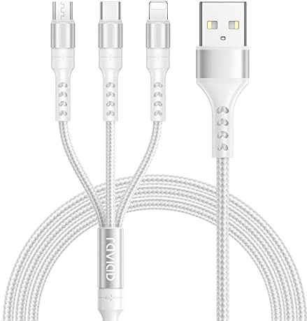 RAVIAD 3 en 1 Câble Multi USB, Multi Chargeur USB Câble en Nylon Tressé avec Micro USB Type C Lightning Connecteurs pour iPhone 16/15/14/13, Samsung Galaxy S24 S23 S22 S21, Huawei, Honor, Kindle - 3M