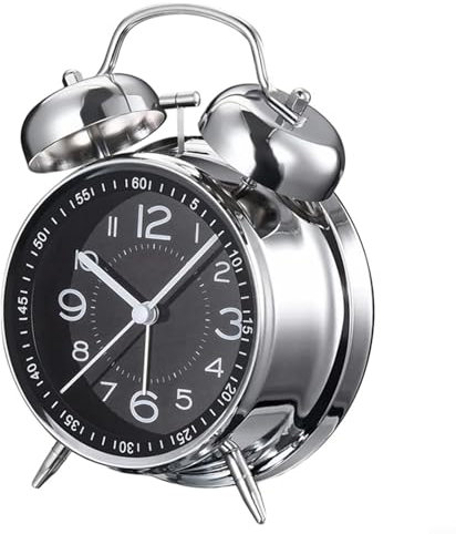 Reloj despertador mecánico compacto con funcionalidad silenciosa y elegante diseño de doble campana, ideal para dormitorios de niños (negro)