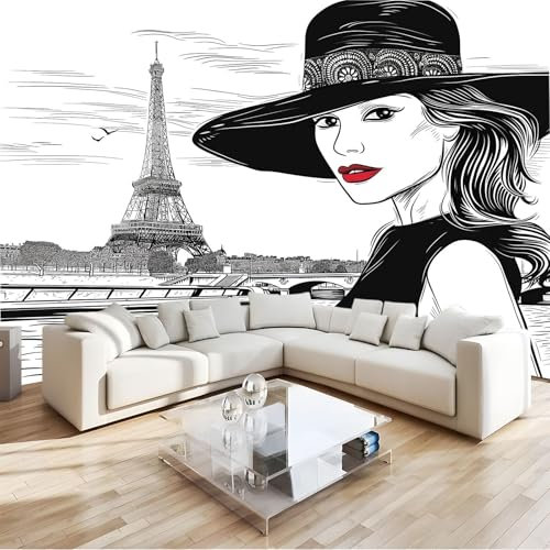 Générique Papier Peint Intissé 250 x 175 cm Paris Mode Femme RivièreDécoration Murale Poster Tableaux Muraux Tapisserie Photo Trompe l'oeil, Gris, Pour Salon Chambre Chambre D'Enfan Murale