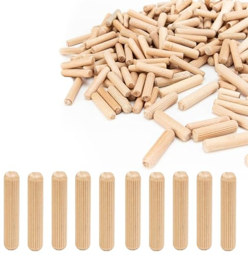 50 Pcs Wooden Dowels, 6mm*50mm Wood Dowel Rods, Beveled Wood Pins, Hard Round Wooden Plugs With Grooves for Drawer, Cabinet, Door, Chair, DIY, Carpentry