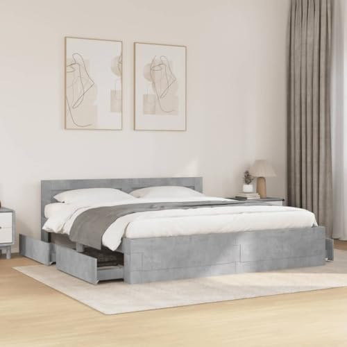 Refined Bettgestell Bett Bettrahmen mit Lattenrost Doppelbett Schlafzimmerbett mit Stauraum mit Kopfteil Betongrau 180x200 cm Holzwerkstoff