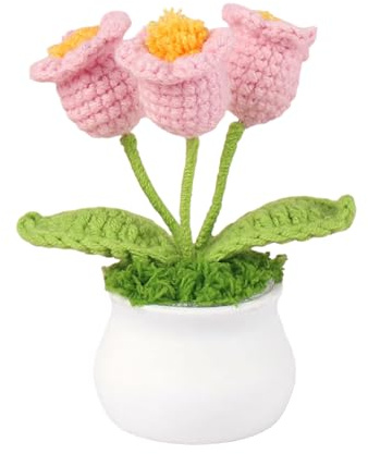 Muorruo Bouquet all'Uncinetto, Fiori Lavorati a Maglia, Fiori di Orchidea Campana Tessuti a Mano, Piccola pianta in Vaso simulata con Fiori all'Uncinetto puramente a Mano, Adatta per la scrivania in
