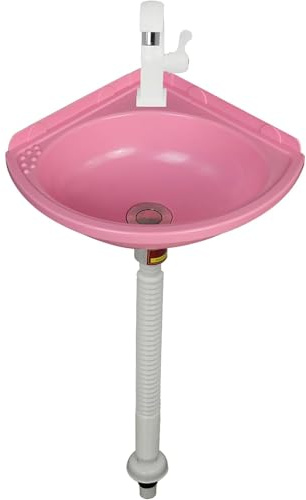 Lavabo sobre encimera Lavabo pequeño de esquina con grifo,pequeño Fregaderos colgante para invitados Con Accesorios de drenaje lavabo baño de Plástico,Sin Taladrar