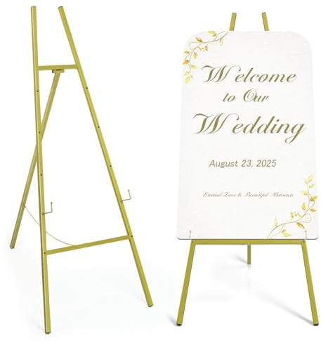 57 Heavy Duty Gold Easel Stand for Wedding Signs – Holds up to 50 lbs Metal Floor Easel for Welcome Sign, Seating Chart, Art & Mirrors – Quick 5-Min Assembly, Adjustable Display Stand