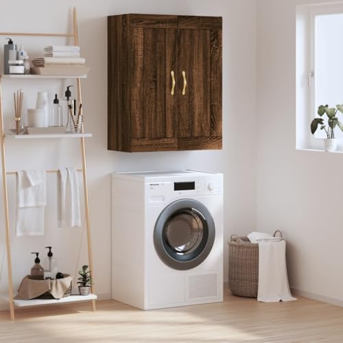 Hoopleep Wandschrank Braun Eichen-Optik 69,5x34x90 cm, Holzwerkstoff, Hängeschrank mit 3 Türen, für Wohnzimmer, Schlafzimmer, vielseitiges Möbelstück