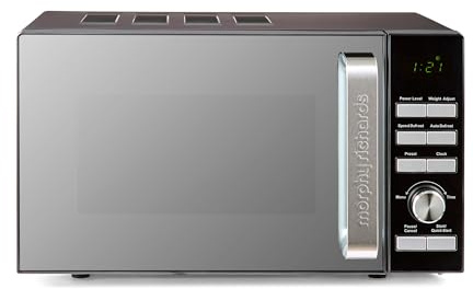 Morphy Richards Digital Microwave with Mirror Glass Door, 20L Capacity, 95 Minute Timer fo Cooking, 6 Power Levels, Defrost mode, Glass Turntable, 800W, Matt Black & Silver, Easy Clean, 511443