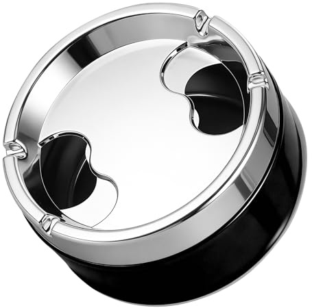 Car Ashtray,Stainless Steel Round Ashtray for Car,Windproof Ashtray with Rotating Lid,Portable Ash Tray Smell Proof,Detachable Car Ash Tray,Smokeless Outdoor Indoor Ashtrays for Car Office (Black)