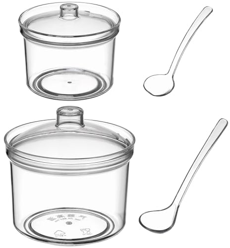 JHKNNK 2 Set di Barattoli per Sottaceti in Acrilico Trasparente, 2 Cucchiaini, Resistenti Fino a 60°c, per Cucina e Spezie