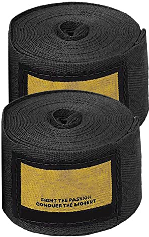 Yinhing 2 ST Boxning Hand Wraps Elastisk Bomull Kickboxning MMA Handledsstödsbandage med Krokförslutningslängd för Boxning Muay Thai Taekwondo (Svart)