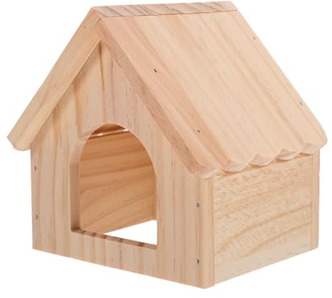 RUNROTOO Cachette en Bois Naturel pour Cochon d'Inde et Hamster, Maison en Bois Unique Plateforme d'alimentation, et Refuge pour Petits Animaux