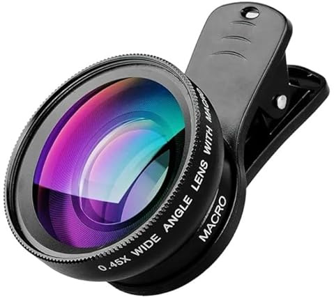 Textiluxe Objectif de téléphone 2 en 1, objectif grand angle 0,45 x 140 ° + objectif macro 12,5x, objectif de téléphone à clipser pour iPhone, Samsung et la plupart des smartphones Android (noir)