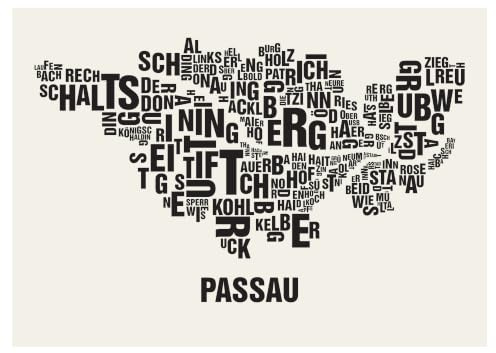 Stadt Passau Buchstabenort Schwarz auf Weiß (50x70 Siebdruck)