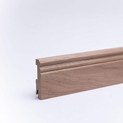 Massivholz - Sockelleiste Berliner Profil 80mm - Eiche - Echtholz Fußleiste - 80 x 20 x 2.400mm Lackiert