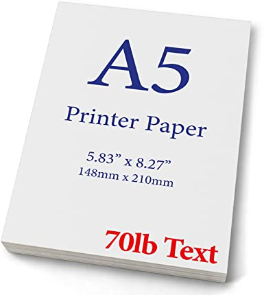 Premium A5 (8.3x 5.83) Printer Paper - 70lb Text (105 GSM) Bright White Paper (250 Sheets)