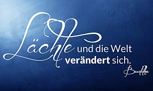 timalo® Wandtattoo Zitat von Buddha – „Lächle und die Welt verändert sich“ | 75013-dunkelgrau-180x58cm
