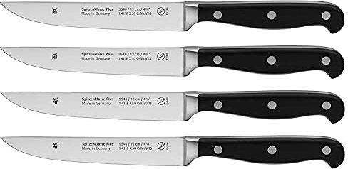 WMF Spitzenklasse Plus Steakmesser Set 4teilig, 22 cm, Made in Germany, Messer geschmiedet, Performance Cut, Klinge 12 cm