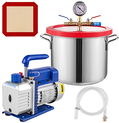 Mophorn Bomba de Vacío 3CFM 1/4HP Bomba de Vacío para Aire Acondicionado de Etapa Única Bomba de Vacio Coche con un Cubo de Vacío de 1.5 Galones