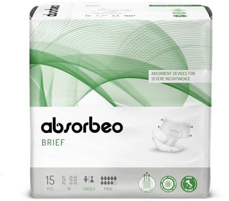 Absorbeo Windel Maxi 15 Stück, Saugfähiges Hilfsmittel für Schwere Blasenschwäche, Absoluter Komfort, Totaler Schutz, Anti-Odour-System, Vollständig Atmungsaktiv, Unisex, Größe M
