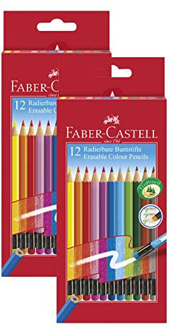 Faber-Castell Radierbare Buntstifte mit Gummitip, 12er Kartonetui (2 Packungen)