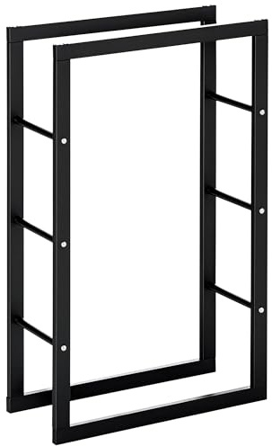 HOMCOM Metal Firewood Log Holder Tall Firewood Rack Indoor Outdoor Fireplace Wood Storage Shelf with Side Rails