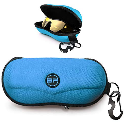 BLUPOND eva halbhartes sonnenbrillenetui | aufbewahrungsetui für brillen mit metallhaken zum herumtragen | blau.