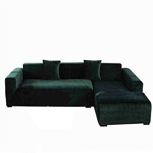 DH-Link Stretch-Sofabezug aus Samt, Plüsch, rutschfest, 1-teiliger Schonbezug für Sofas, dunkelgrün (4-Sitzer/215-280 cm)
