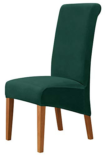 MILARAN Velvet Large Chair Covers for Dining Room, Soft Stretch Seat Slipcover for Large Dining Chair, Washable Removable Parsons Chair Protector, Set of 2,Dark Green