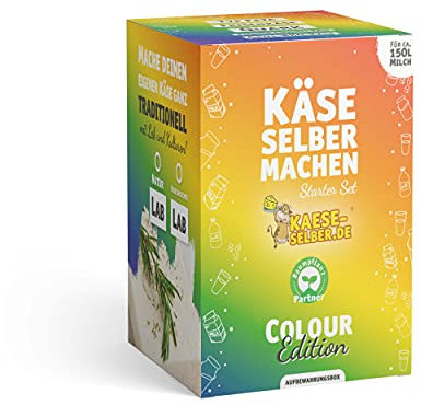 Käse selber machen - Starter Set -Colour Edition- BUNT inkl. Rezeptmagazin und Videoanleitungen (für Käse, Quark und Frischkäse); Traditionelle Käseherstellung