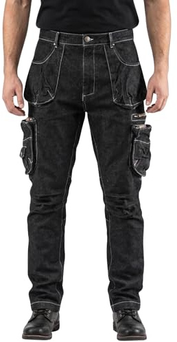 NEO TOOLS Arbetsbyxor herr denim/svart storlek XS-3XL män | Hållbara och universella, arbetsbyxor med 2% elastan, 98% bomull, Svart denim, 3XL