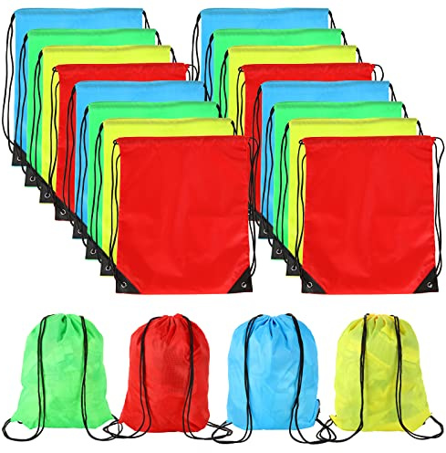 LOLYSIC 20Pcs Drawstring PE Bags, Waterproof Drawstring Gym Bags, Foldable Draw String Backpack Sports Swimming Drawstring Bags for Kids Party School Outdoor Travel Storage, 34x43cm, 4 Colours